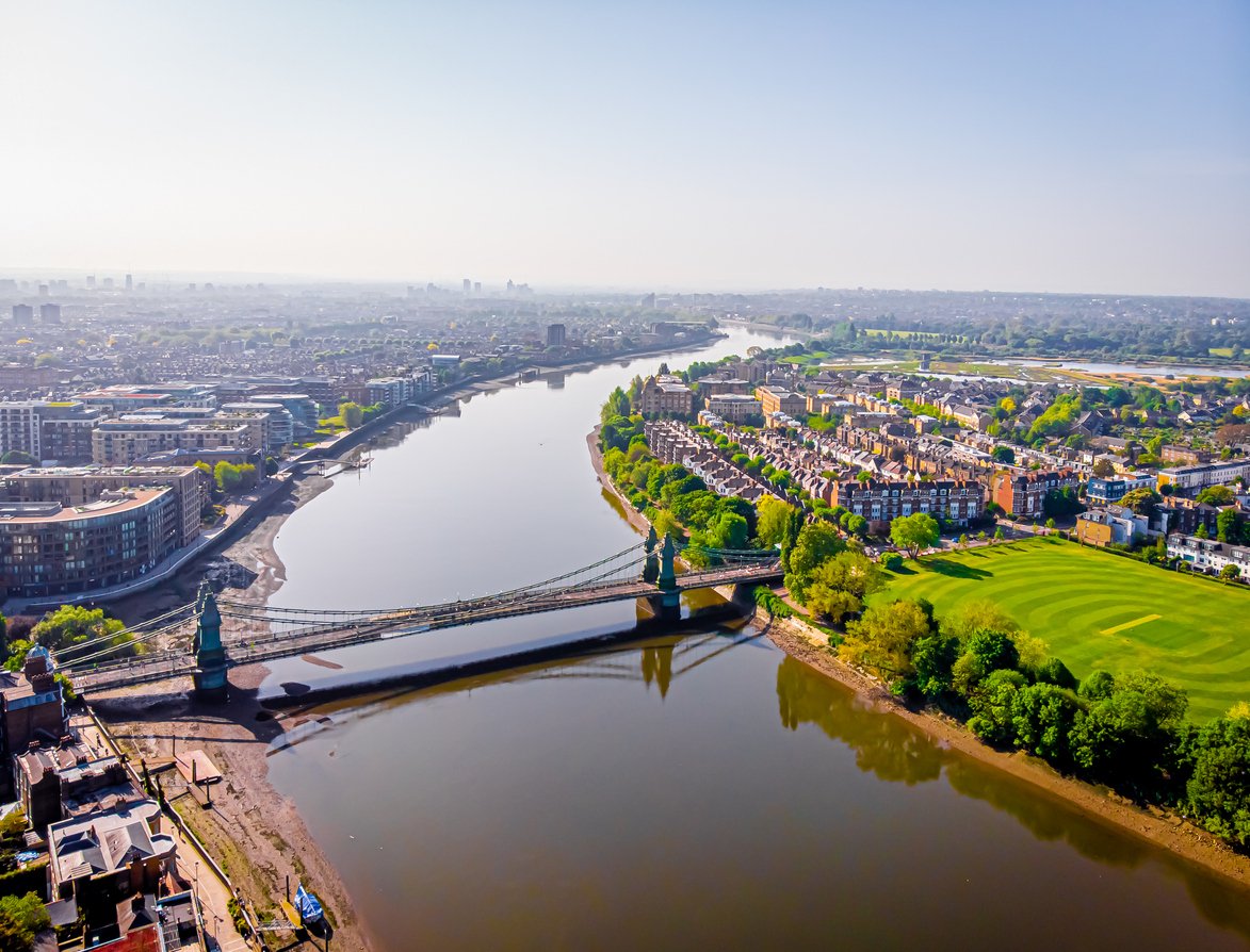Aerial view of Hammersmith in the morning, London, UK stock photo 2